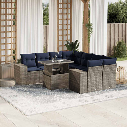 Set Divani da Giardino 9 pz con Cuscini Grigio in Polyrattan | homemem39