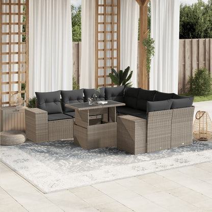Set Divano da Giardino 9pz con Cuscini Grigio Chiaro Polyrattan - homemem39