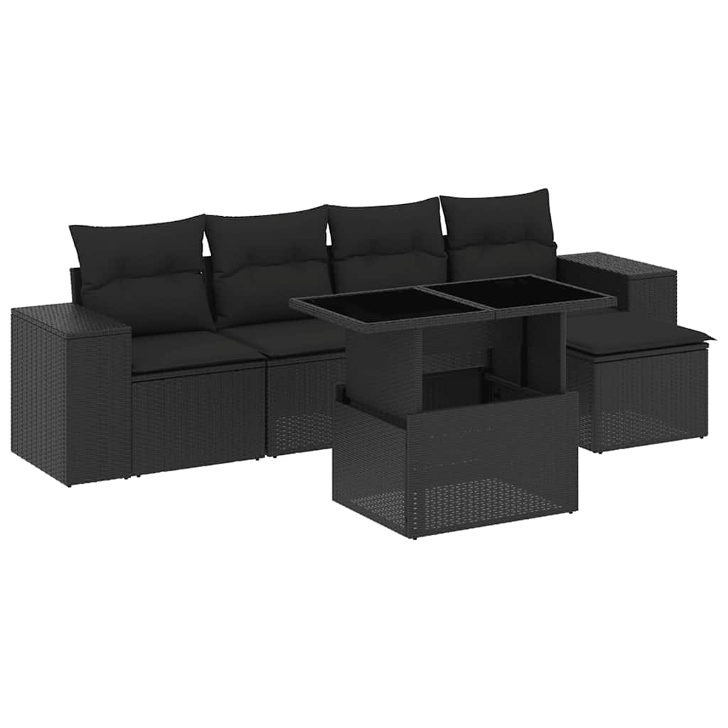 Set Divano da Giardino 6 pz con Cuscini Nero in Polyrattan | homemem39
