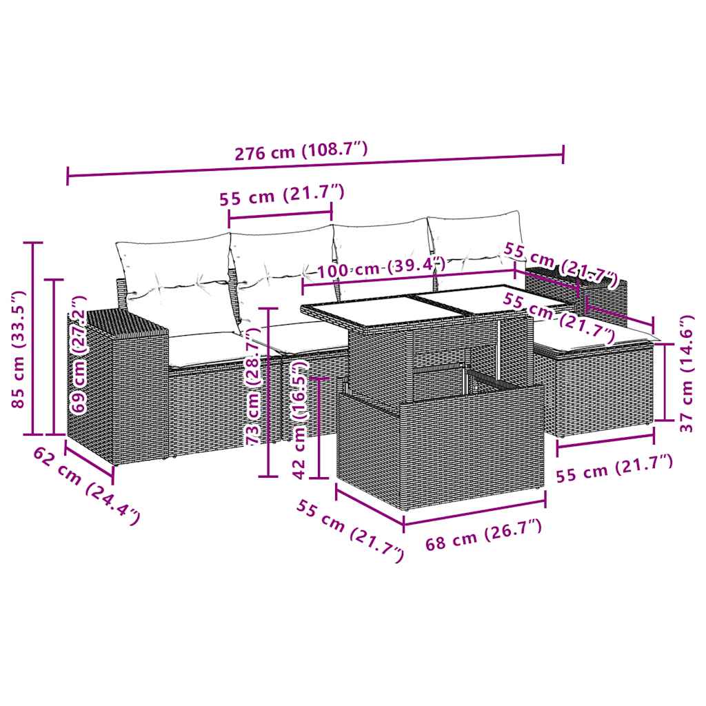 Set Divano da Giardino 6 pz con Cuscini Nero in Polyrattan | homemem39