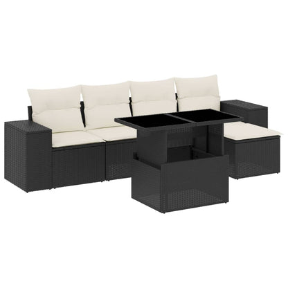 Set Divano da Giardino 6 pz con Cuscini Nero in Polyrattan | homemem39