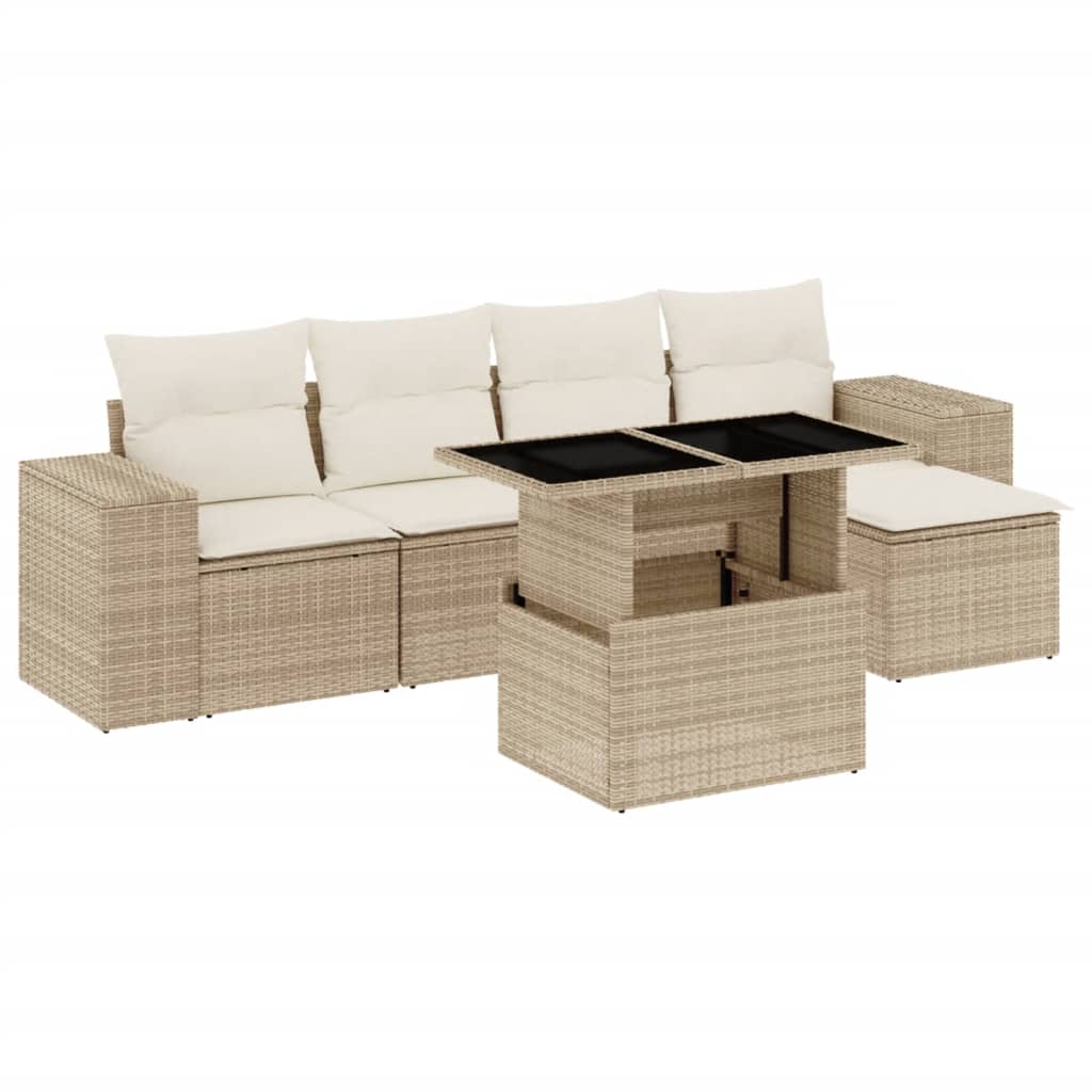 Set Divano da Giardino 6 pz con Cuscini Beige in Polyrattan - homemem39