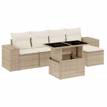Set Divano da Giardino 6 pz con Cuscini Beige in Polyrattan - homemem39