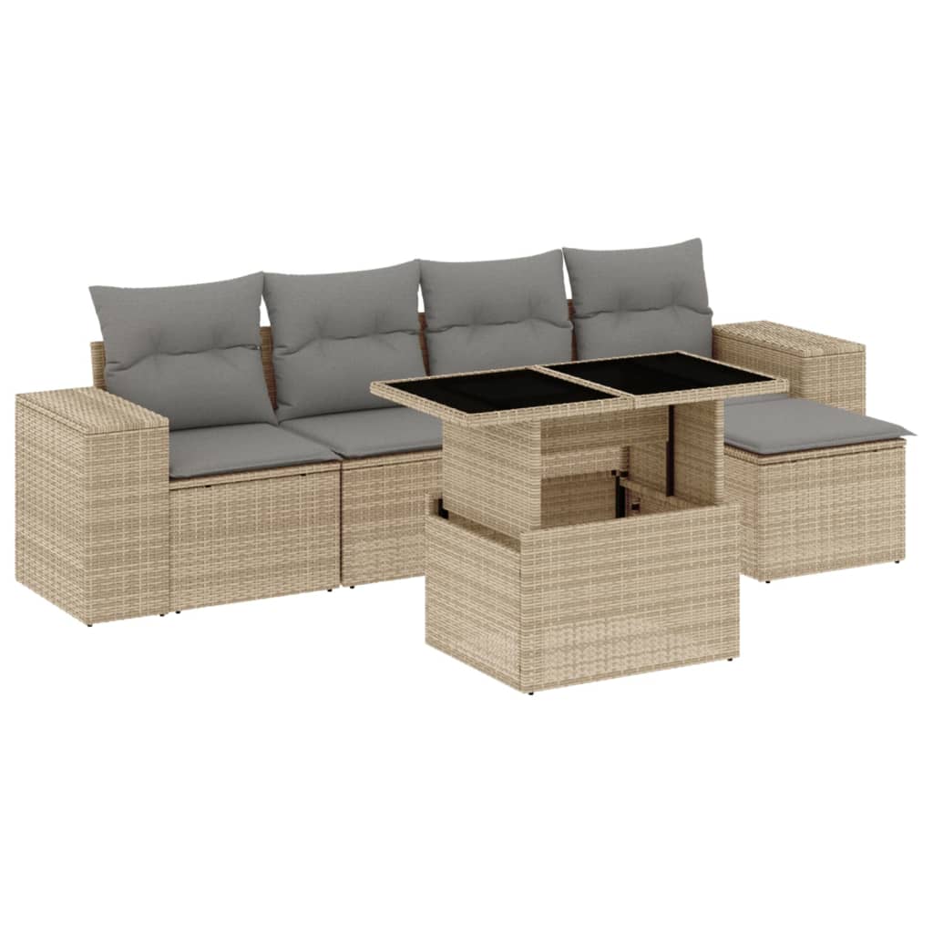 Set Divano da Giardino 6 pz con Cuscini Beige in Polyrattan - homemem39