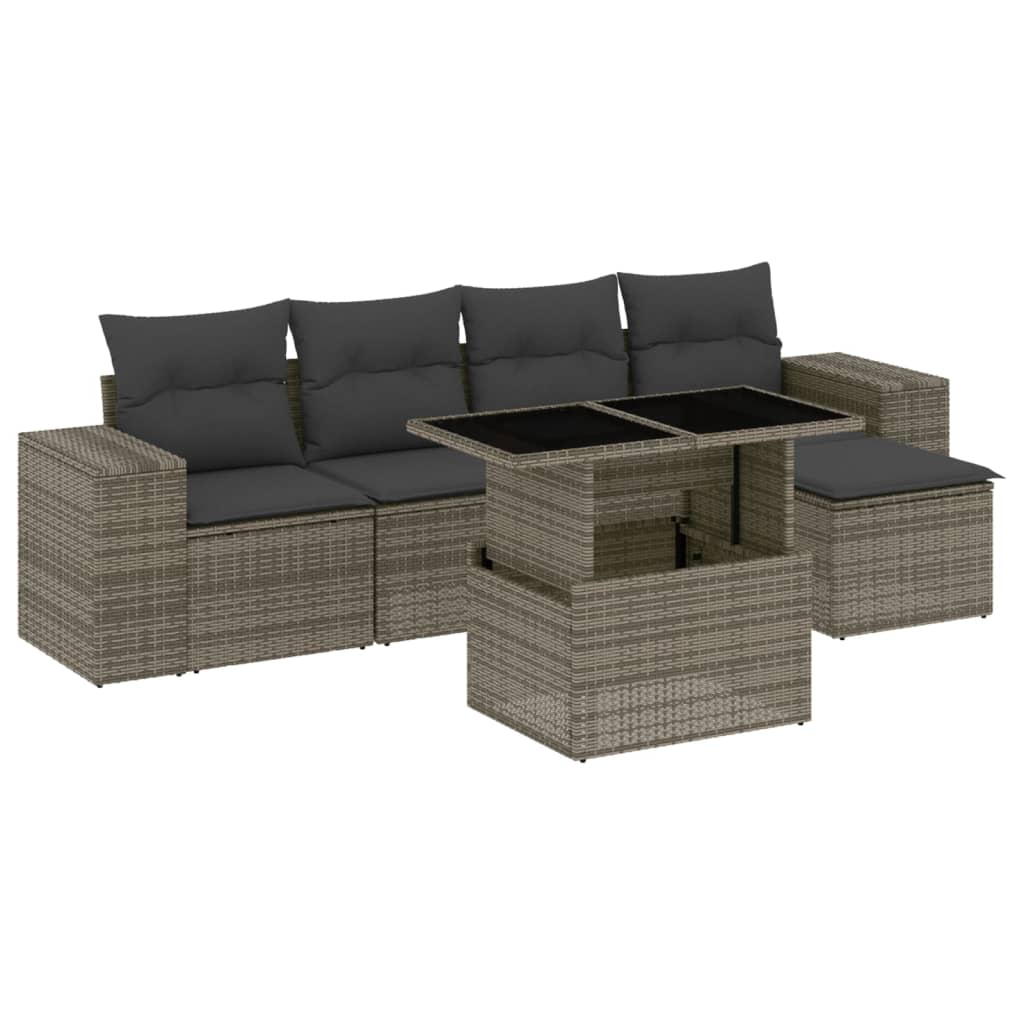 Set Divano da Giardino 6 pz con Cuscini Grigio in Polyrattan - homemem39