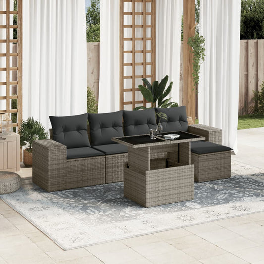 Set Divano da Giardino 6 pz con Cuscini Grigio in Polyrattan - homemem39