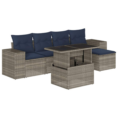 Set Divani da Giardino 6 pz con Cuscini Grigio in Polyrattan | homemem39