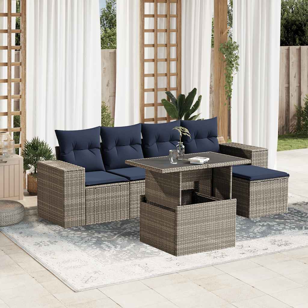 Set Divani da Giardino 6 pz con Cuscini Grigio in Polyrattan | homemem39