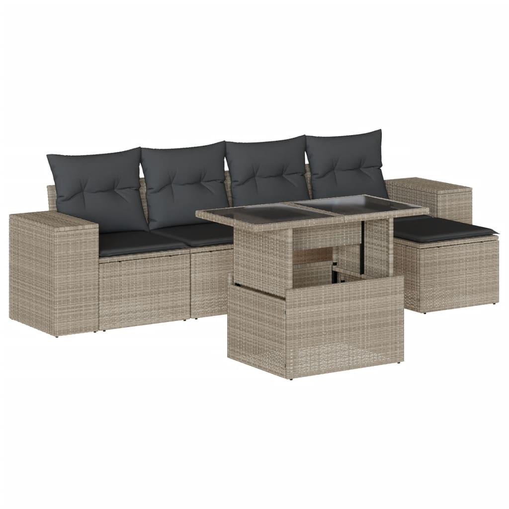 Set Divano da Giardino 6pz con Cuscini Grigio Chiaro Polyrattan