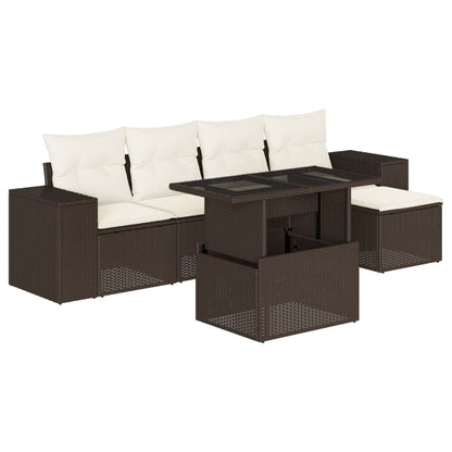 Set Divano da Giardino 6 pz con Cuscini Marrone in Polyrattan | homemem39
