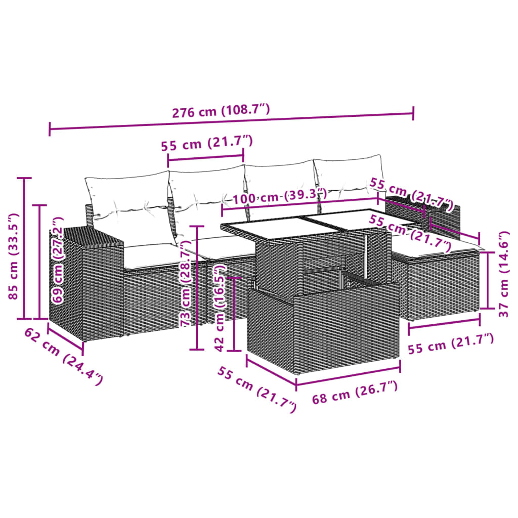 Set Divano da Giardino 6 pz con Cuscini Marrone in Polyrattan | homemem39