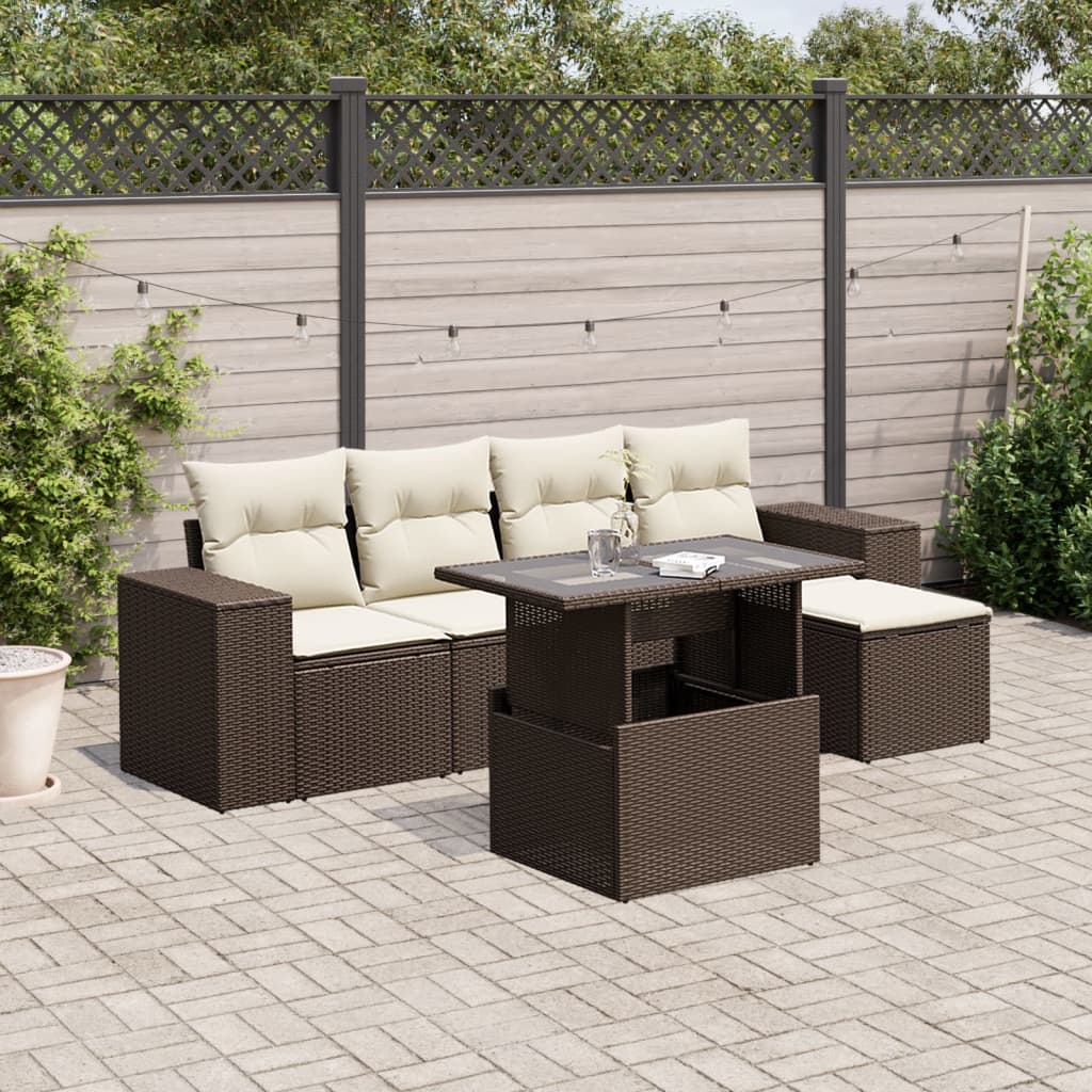 Set Divano da Giardino 6 pz con Cuscini Marrone in Polyrattan - homemem39