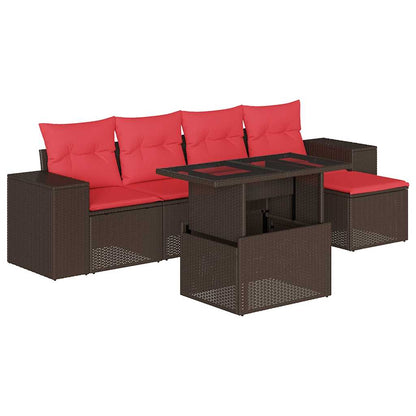 Set Divani da Giardino 6 pz con Cuscini Marrone in Polyrattan