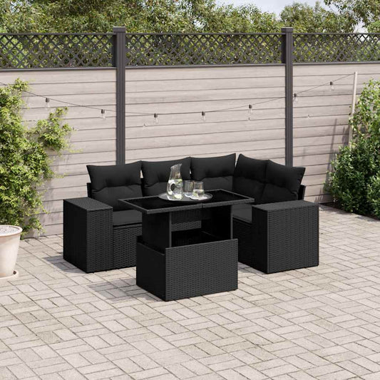 Set Divani da Giardino 5 pz con Cuscini in Polyrattan Nero - homemem39