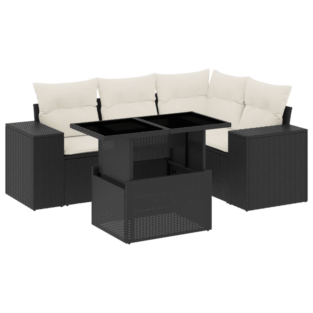 Set Divani da Giardino 5 pz con Cuscini in Polyrattan Nero - homemem39