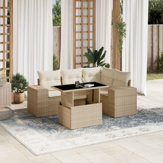Set Divano da Giardino 5 pz con Cuscini Beige in Polyrattan - homemem39