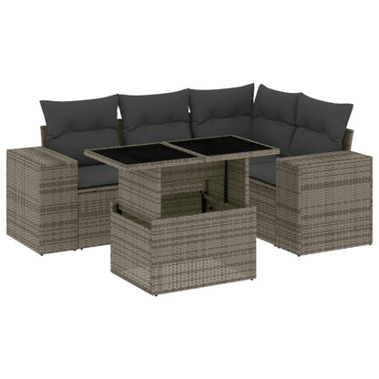 Set Divano da Giardino 5 pz con Cuscini Grigio in Polyrattan - homemem39