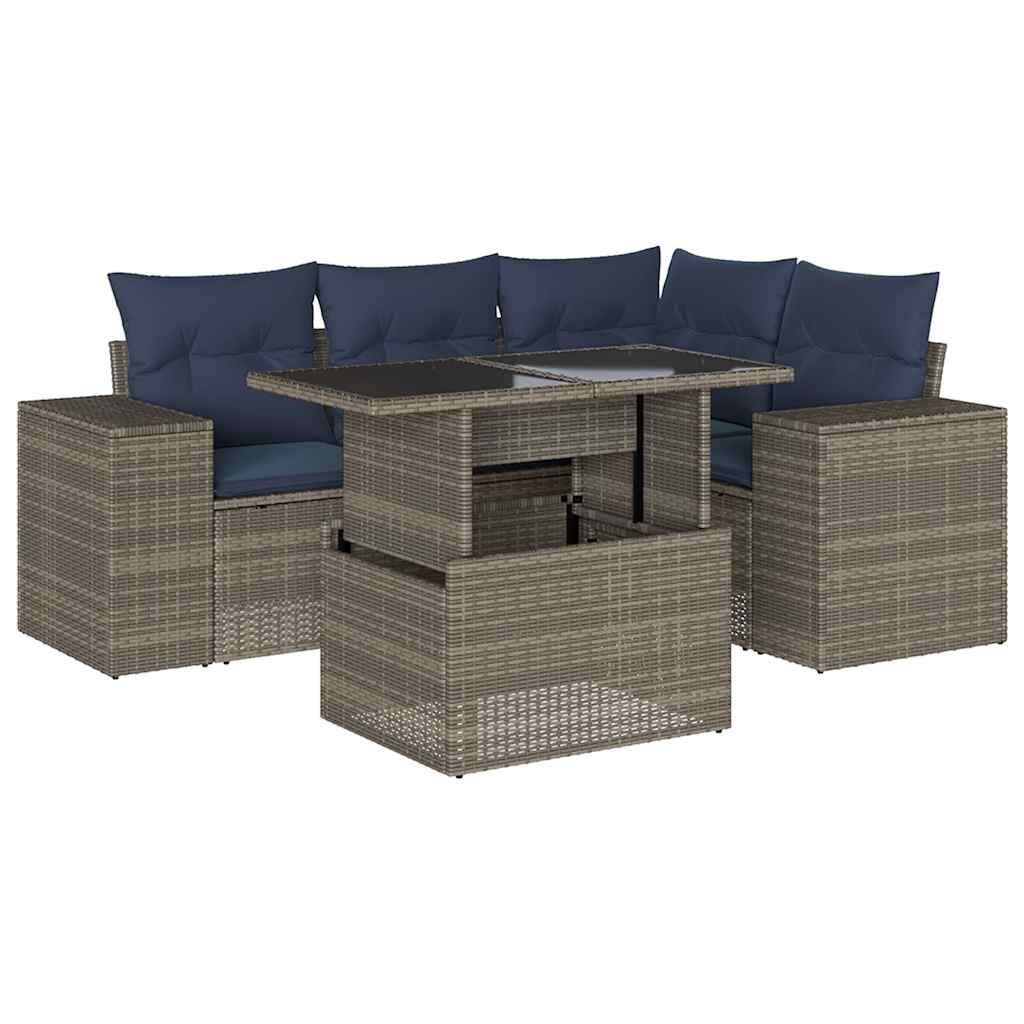 Set Divani da Giardino 5 pz con Cuscini Grigio in Polyrattan | homemem39
