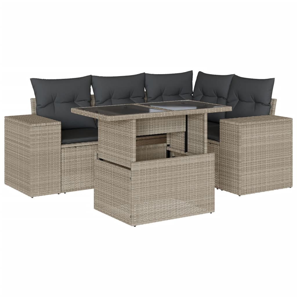 Set Divano da Giardino 5pz con Cuscini Grigio Chiaro Polyrattan - homemem39