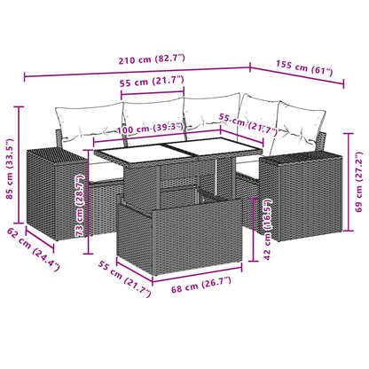 Set Divano da Giardino 5pz con Cuscini Grigio Chiaro Polyrattan | homemem39