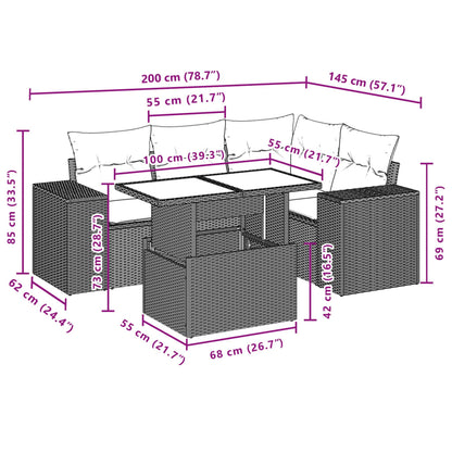 Set Divano da Giardino 5 pz con Cuscini Marrone in Polyrattan | homemem39