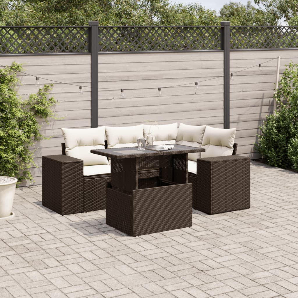 Set Divano da Giardino 5 pz con Cuscini Marrone in Polyrattan | homemem39