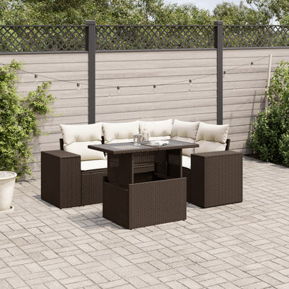 Set Divano da Giardino 5 pz con Cuscini Marrone in Polyrattan - homemem39