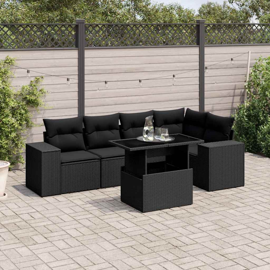 Set Divano da Giardino 6 pz con Cuscini Nero in Polyrattan - homemem39
