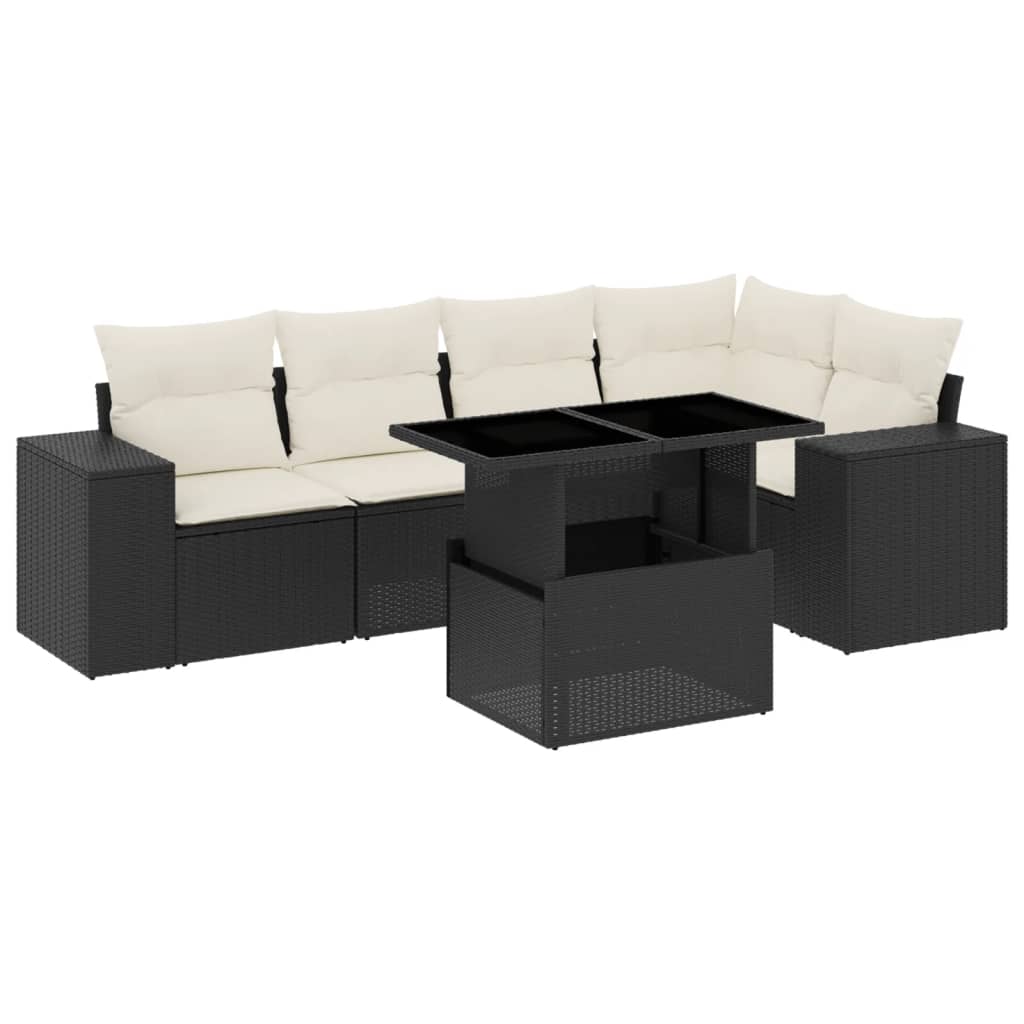 Set Divano da Giardino 6 pz con Cuscini Nero in Polyrattan - homemem39