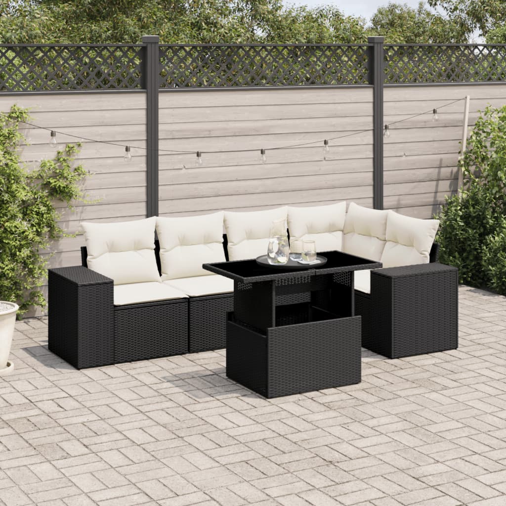 Set Divano da Giardino 6 pz con Cuscini Nero in Polyrattan - homemem39
