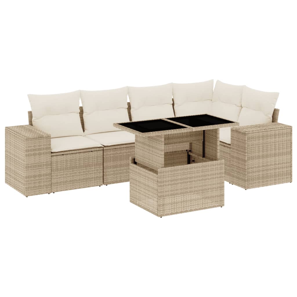Set Divano da Giardino 6 pz con Cuscini Beige in Polyrattan - homemem39