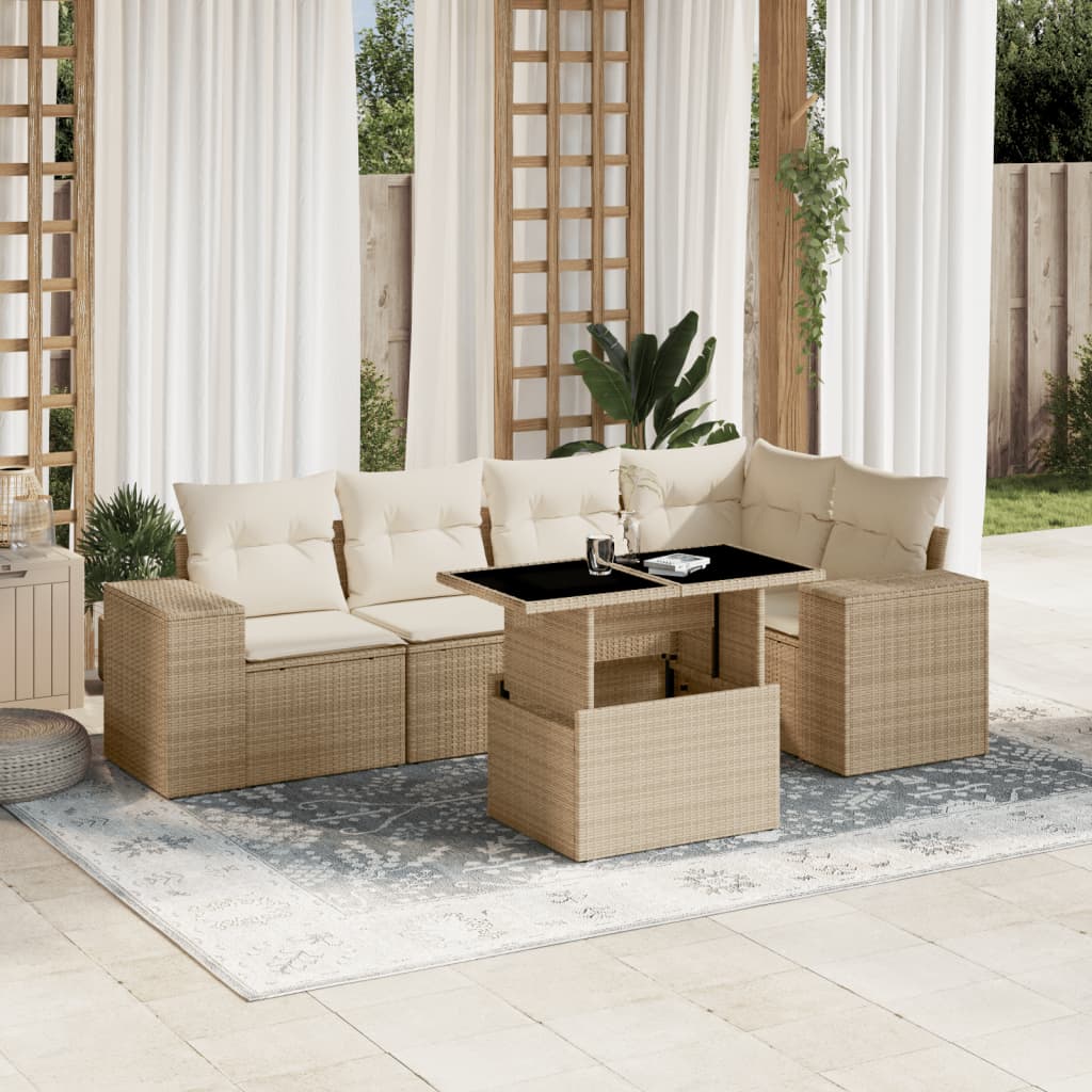 Set Divano da Giardino 6 pz con Cuscini Beige in Polyrattan - homemem39