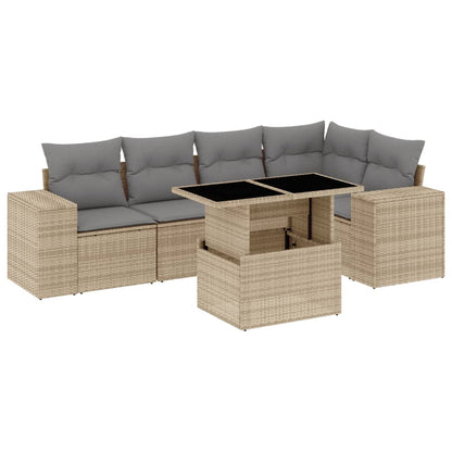 Set Divano da Giardino 6 pz con Cuscini Beige in Polyrattan - homemem39