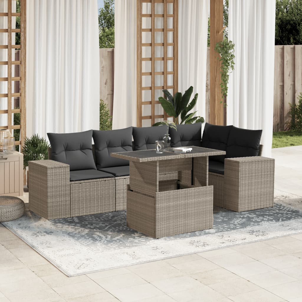 Set Divano da Giardino 6pz con Cuscini Grigio Chiaro Polyrattan | homemem39