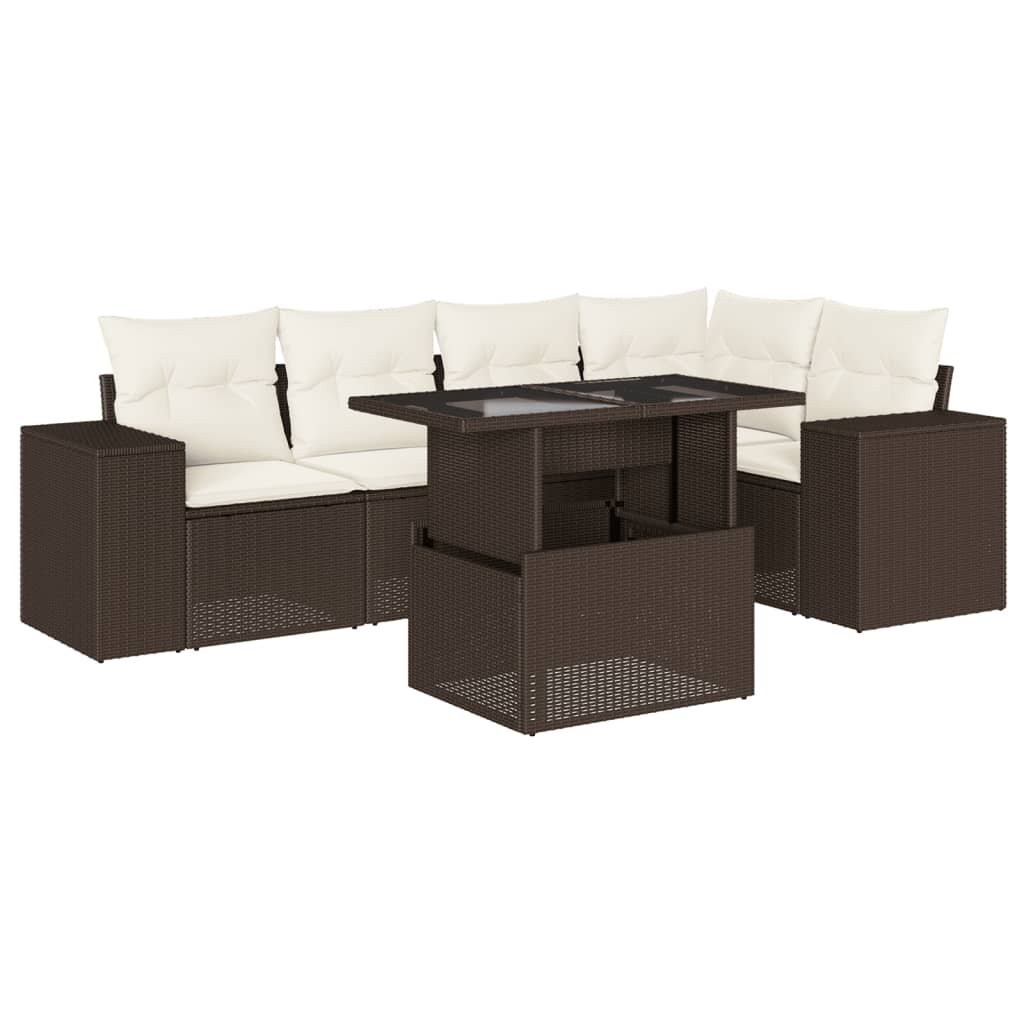 Set Divano da Giardino 6 pz con Cuscini Marrone in Polyrattan | homemem39