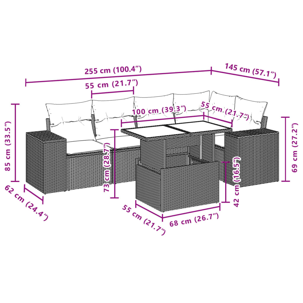 Set Divano da Giardino 6 pz con Cuscini Marrone in Polyrattan | homemem39