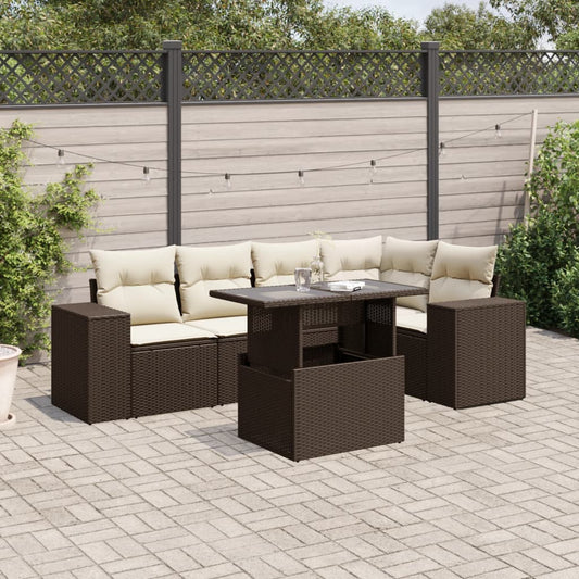 Set Divano da Giardino 6 pz con Cuscini Marrone in Polyrattan - homemem39