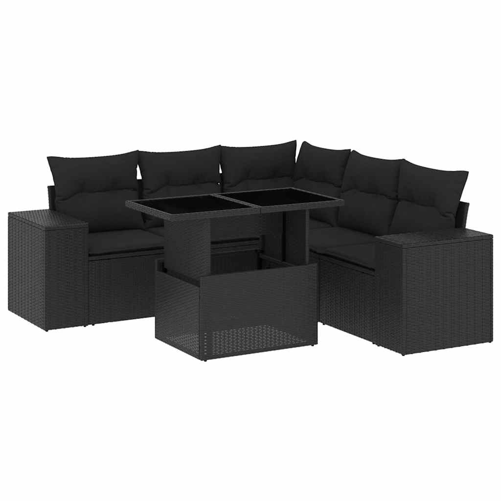 Set Divano da Giardino 6 pz con Cuscini Nero in Polyrattan - homemem39
