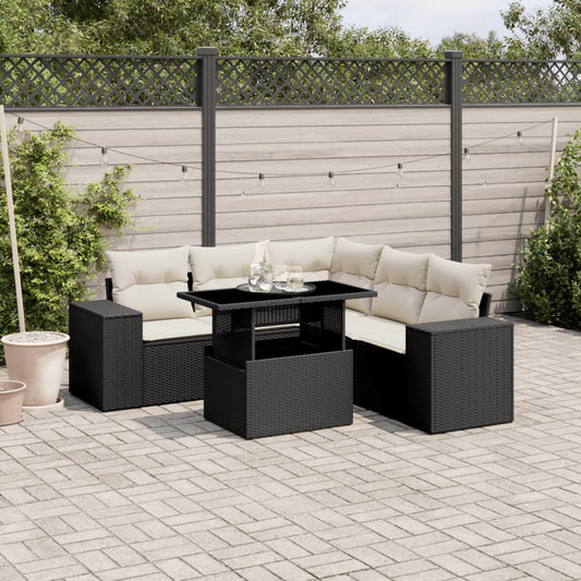 Set Divano da Giardino 6 pz con Cuscini Nero in Polyrattan - homemem39