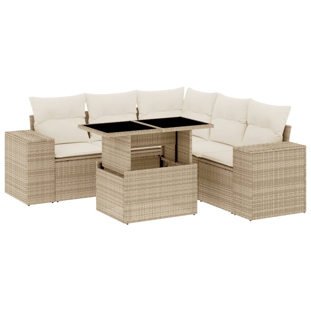 Set Divano da Giardino 6 pz con Cuscini Beige in Polyrattan