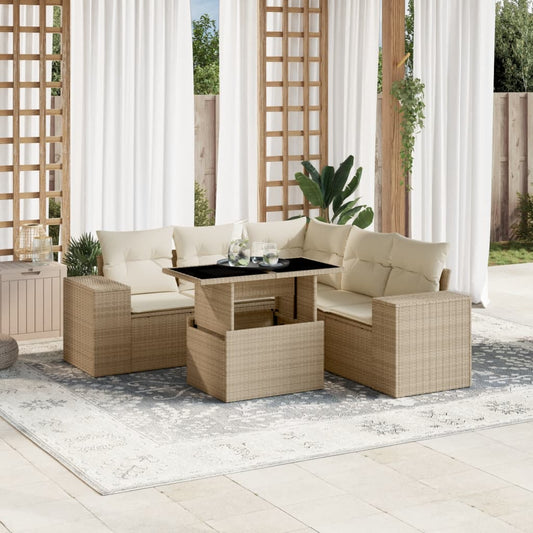 Set Divano da Giardino 6 pz con Cuscini Beige in Polyrattan