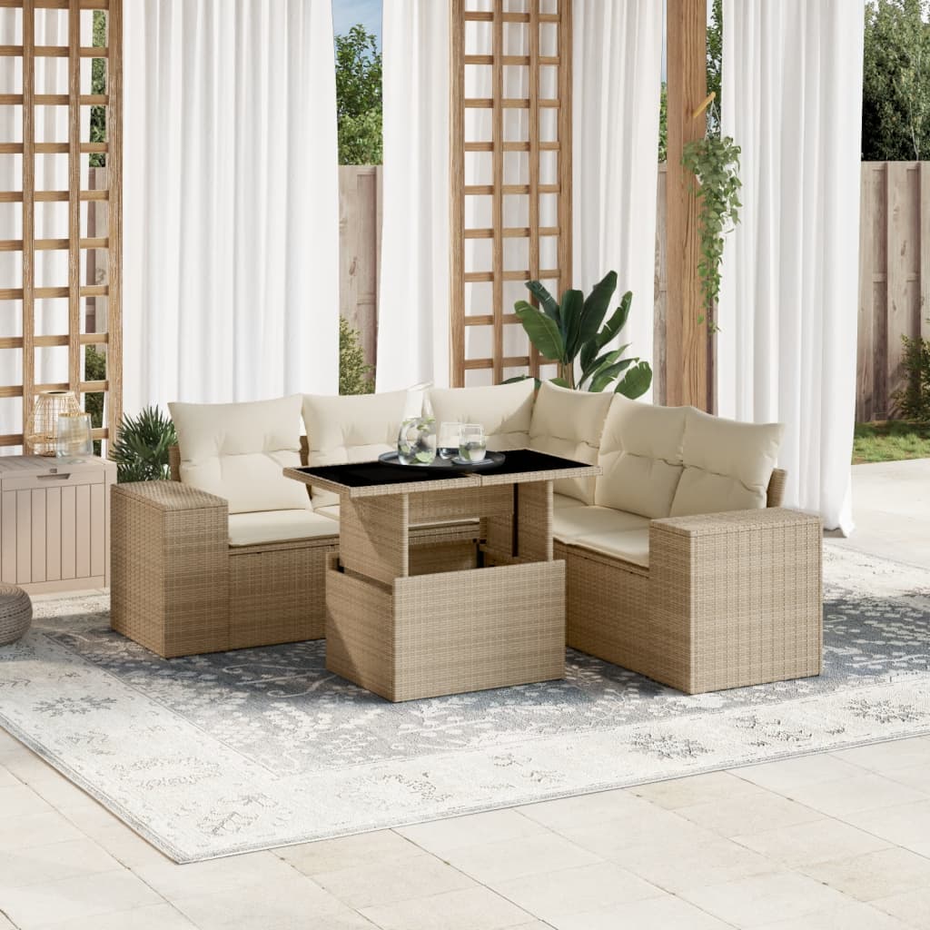 Set Divano da Giardino 6 pz con Cuscini Beige in Polyrattan - homemem39