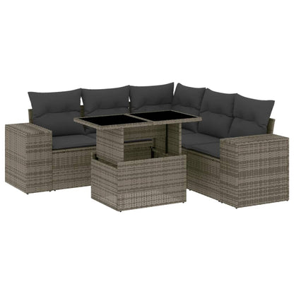 Set Divano da Giardino 6 pz con Cuscini Grigio in Polyrattan - homemem39