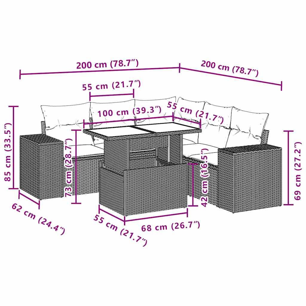 Set Divani da Giardino 6 pz con Cuscini Grigio in Polyrattan | homemem39