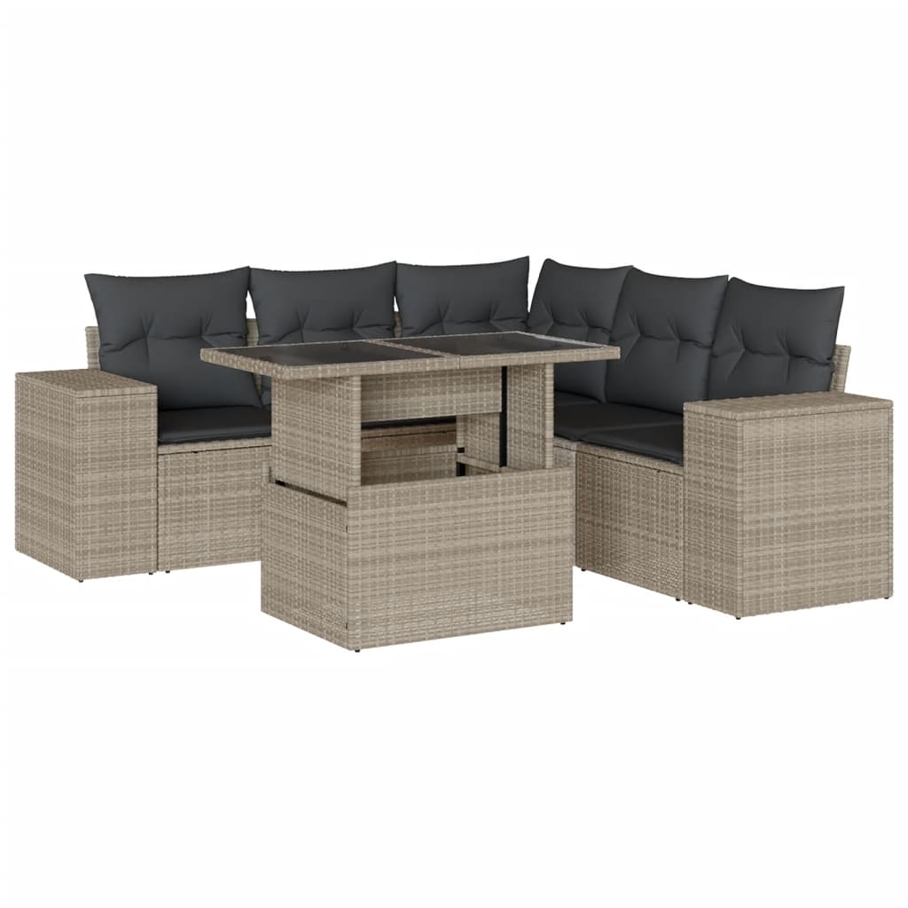 Set Divano da Giardino 6pz con Cuscini Grigio Chiaro Polyrattan - homemem39