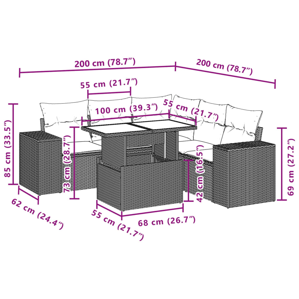 Set Divano da Giardino 6pz con Cuscini Grigio Chiaro Polyrattan | homemem39