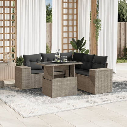 Set Divano da Giardino 6pz con Cuscini Grigio Chiaro Polyrattan | homemem39