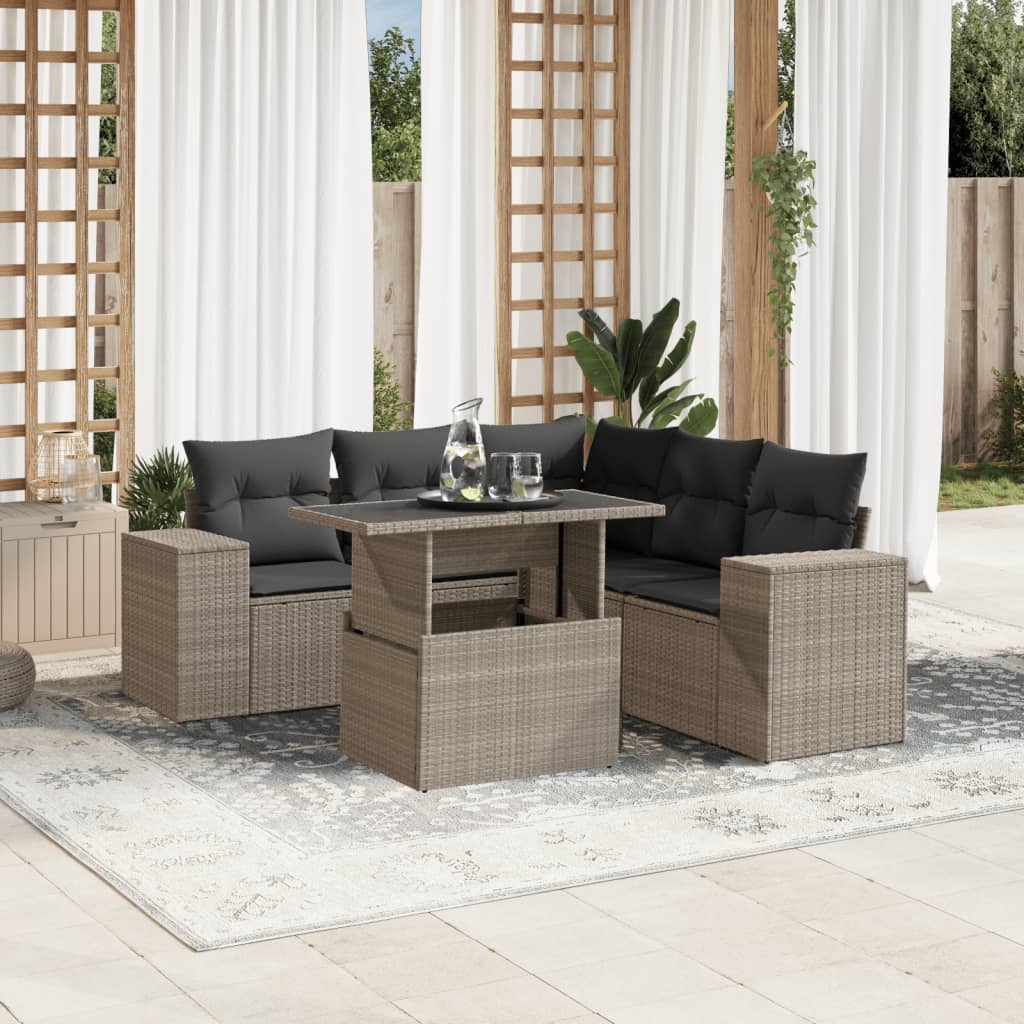 Set Divano da Giardino 6pz con Cuscini Grigio Chiaro Polyrattan - homemem39