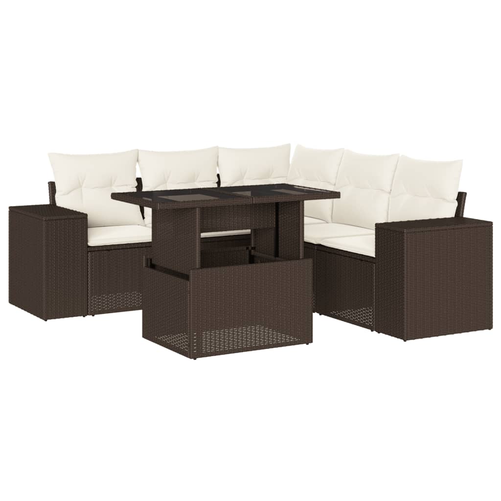 Set Divano da Giardino 6 pz con Cuscini Marrone in Polyrattan | homemem39