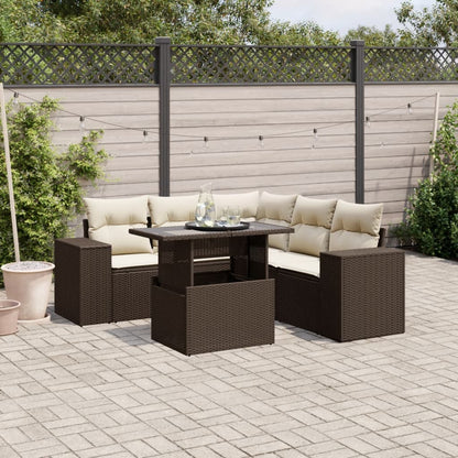 Set Divano da Giardino 6 pz con Cuscini Marrone in Polyrattan | homemem39